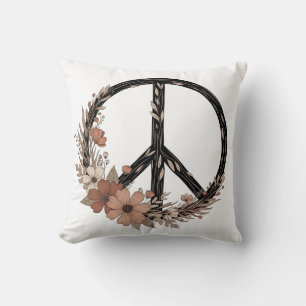 Boho Floral Peace Sign – Earthy Wall Art & Tote De Cushion