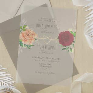 Boho Floral Peach and Burgundy Wedding Acrylic Invitations