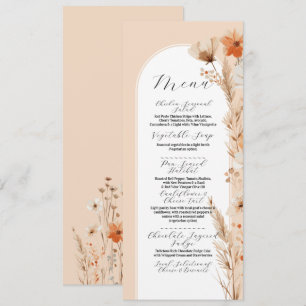 Boho Floral Peach Bohemian Flowers Menu Wedding