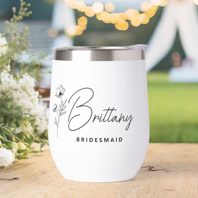 Boho Floral Personalised Bridesmaid (Personalized Bridesmaid Wine Tumbler with Name, Wedding Party Gifts, Bachelorette Favors)