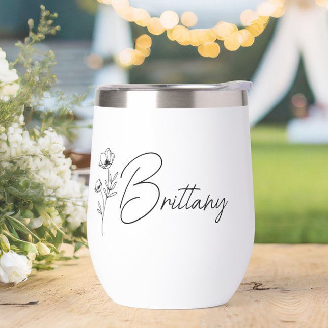 Boho Floral Personalised Bridesmaid Proposal (Personalized Bridesmaid Wine Tumbler with Name, Wedding Party Gifts, Bachelorette Favors)