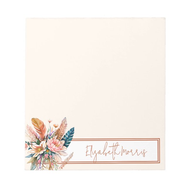 Boho floral personalised notepad (Front)