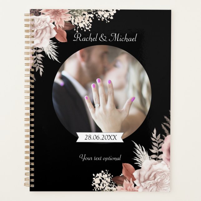 Boho Floral Personalisierbar Foto Hochzeit Planner (Front)