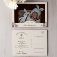 Boho Floral Photo Birth Announcement Postcard