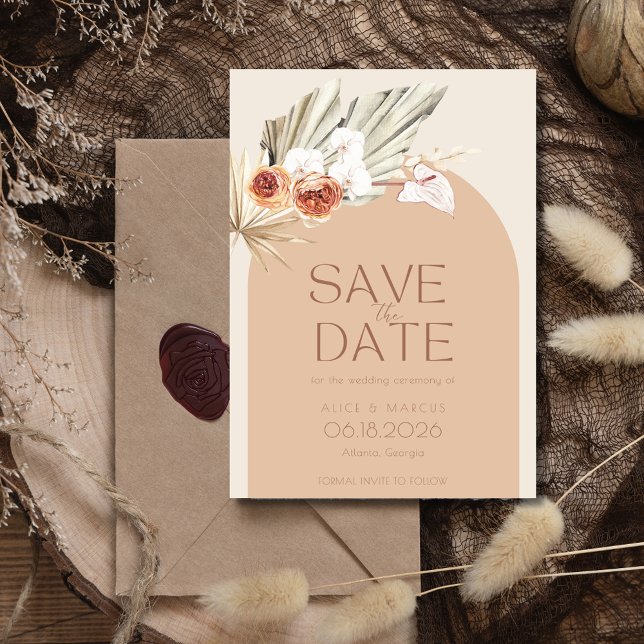 Boho Floral Photo Fall Wedding Save The Date (Boho Pampas Grass Photo Wedding Save the Date)