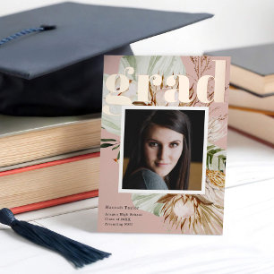 Boho Floral Photo Foil Graduation Announcement