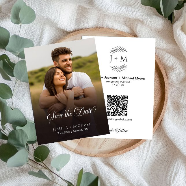 Boho Floral Photo Gradiant Calligraphy Save The Date (Creator Uploaded)