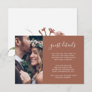 Boho Floral Photo Terracotta Wedding Guest Details Enclosure Card