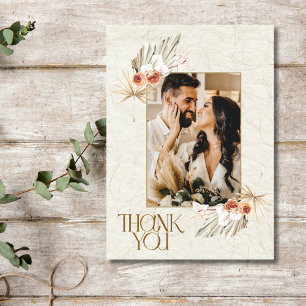 Boho Floral Photo Wedding Thank You Card