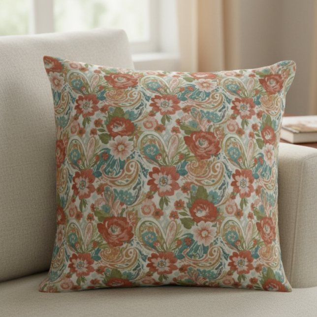 Boho Floral Pillow - Retro Paisley Design (Boho Floral Pillow - Retro Paisley Design)