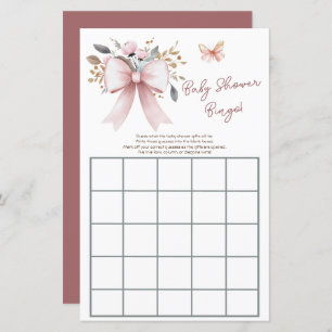 Boho Floral Pink Bow Girl Baby Shower Bingo