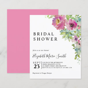 Boho Floral Pink Budget Bridal Shower Invitation