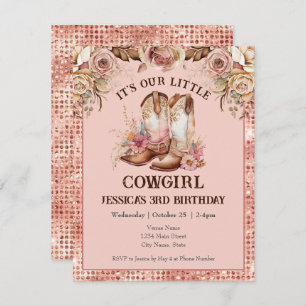 Boho Floral Pink Cowgirl Birthday Rodeo Invitation
