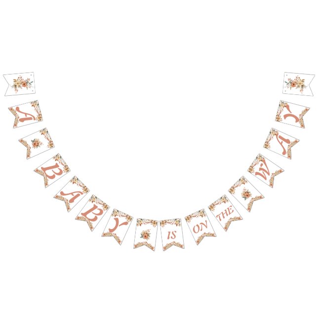 Boho Floral Pink Letters on White Baby Shower Bunting (All)