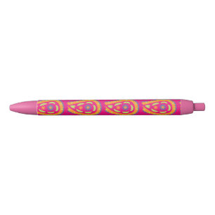 Boho Floral Pink Motif Black Ink Pen