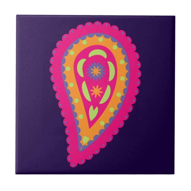 Boho Floral Pink Motif Ceramic Tile (Front)