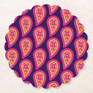 Boho Floral Pink Motif Paper Coaster