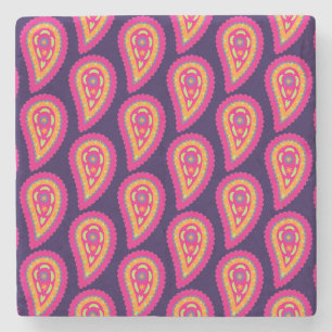Boho Floral Pink Motif Stone Coaster