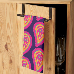 Boho Floral Pink Motif Tea Towel