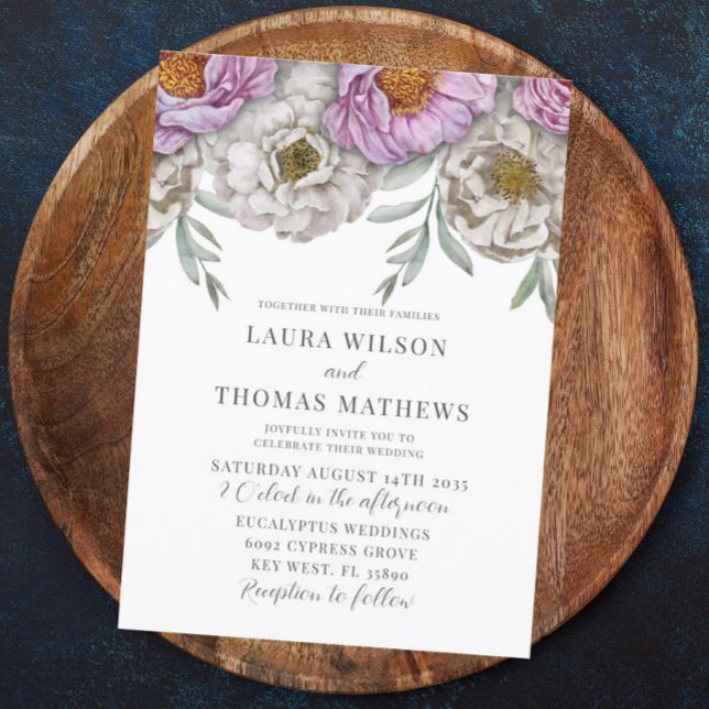 Boho Floral Pink & Off White Watercolor Wedding Invitation (Creator Uploaded)