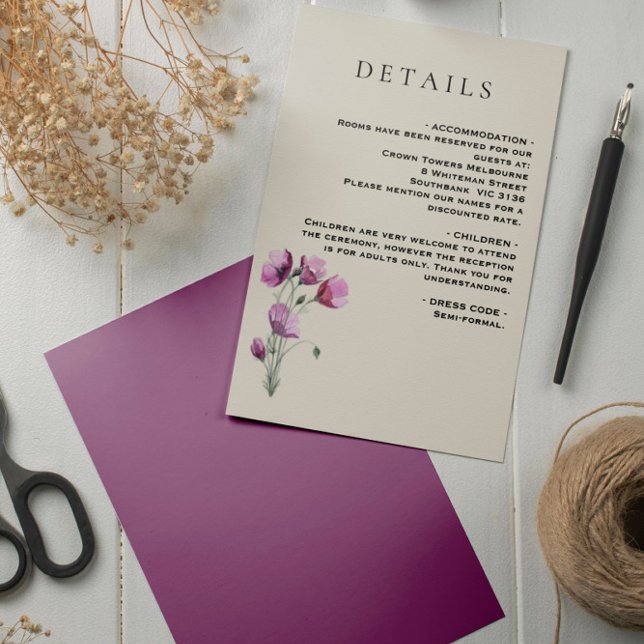 Boho Floral Plum and Beige Wedding Details Enclosure Card (Creator Uploaded)