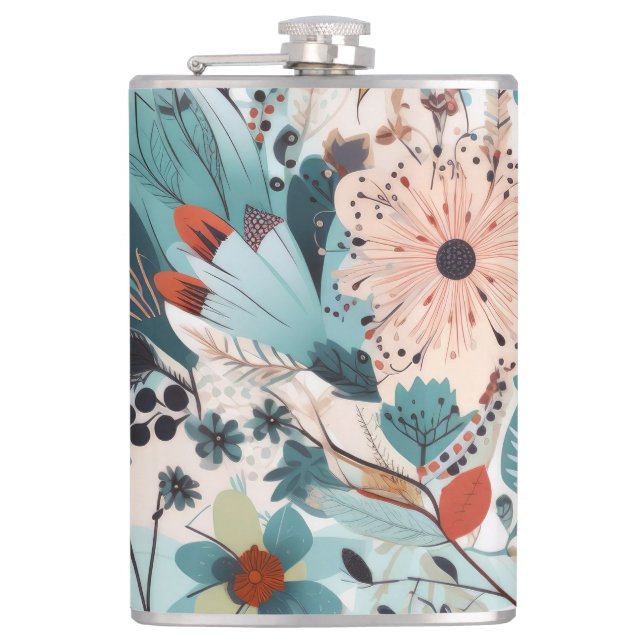 Boho Floral Print   Hip Flask (Front)