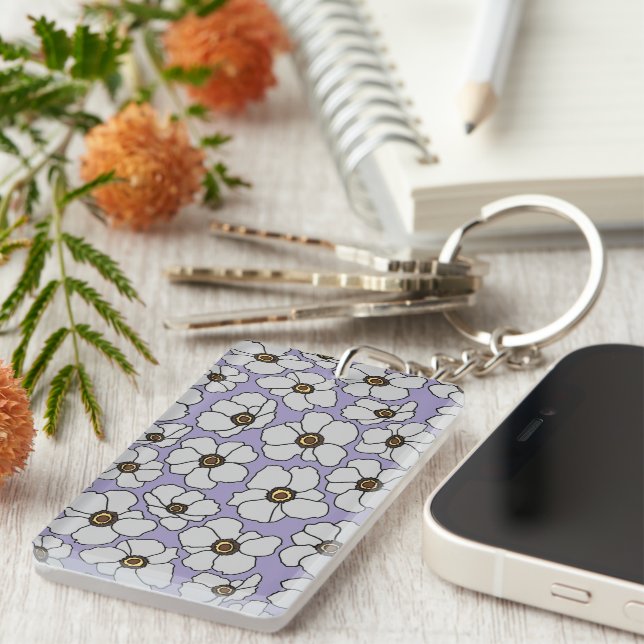 Boho Floral Print With Name  Key Ring (Front Right)