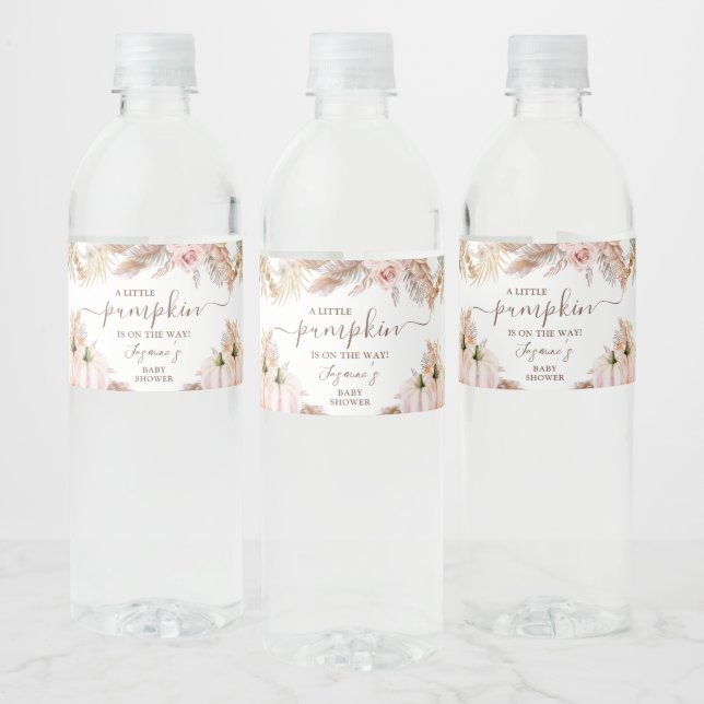 Boho Floral Pumpkin Fall Baby Shower Water Bottle Label (Bottles)