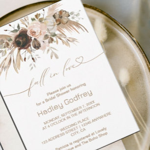Boho Floral Pumpkin Fall in Love Bridal Shower Invitation
