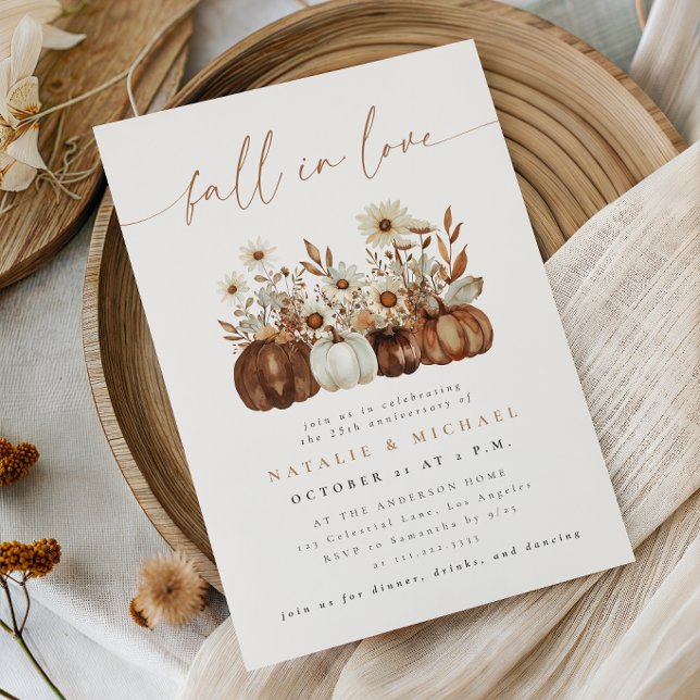 Boho Floral Pumpkin Fall Wedding Anniversary Invitation (Creator Uploaded)