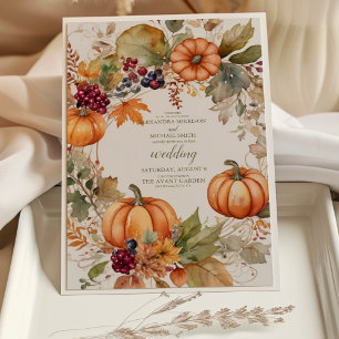 Boho Floral Pumpkin Scrip Wedding Invitation