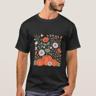Boho Floral Pumpkin Season Cozy Vibes Ditsy Flower T-Shirt