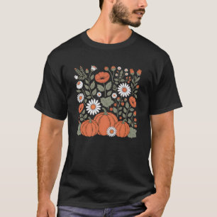 Boho Floral Pumpkin Season Cozy Vibes Ditsy Flower T-Shirt