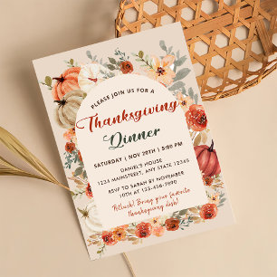 Boho Floral Pumpkin Thanksgiving Dinner Invitation