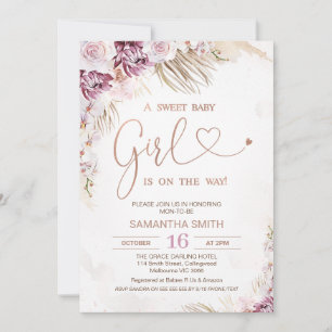 Boho Floral Purple Pink Baby Shower Invitation