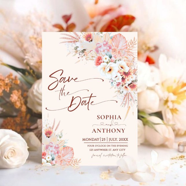 Boho Floral QR Code Save the Date | Blush Peach  (Creator Uploaded)