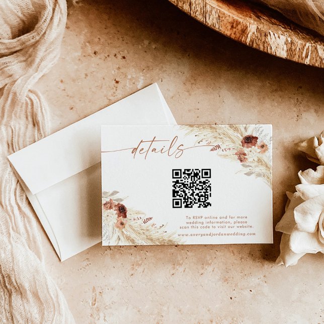 Boho Floral QR Code Wedding Website Details Card  (Creator Uploaded)