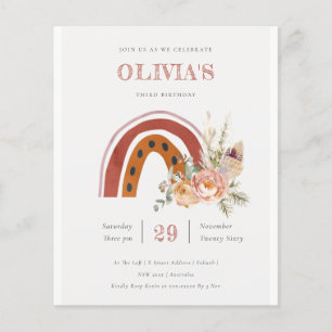 Boho Floral Rainbow Any Age Birthday Budget Invite Flyer