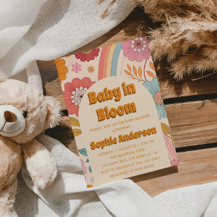 Boho Floral Rainbow Baby in Bloom Baby Shower Invitation
