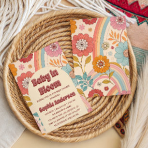 Boho Floral Rainbow Baby in Bloom Baby Shower Invitation