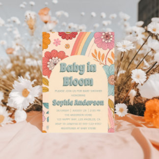 Boho Floral Rainbow Baby in Bloom Baby Shower    Invitation