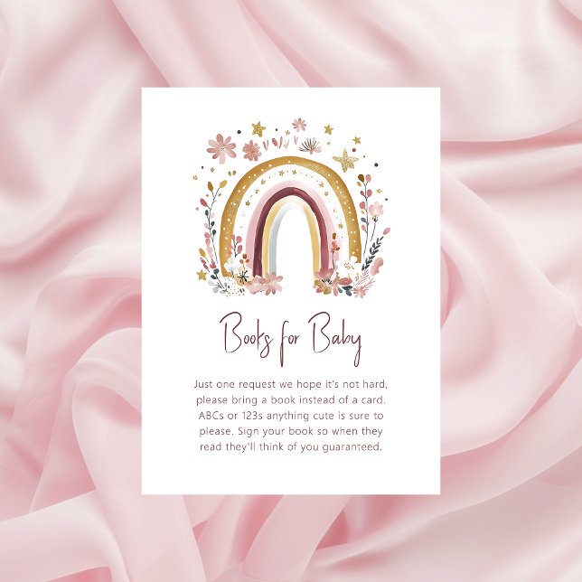 Boho Floral Rainbow Baby Shower Books for Baby Enclosure Card (Creator Uploaded)