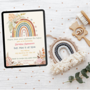 Boho Floral Rainbow Baby Shower Invitation