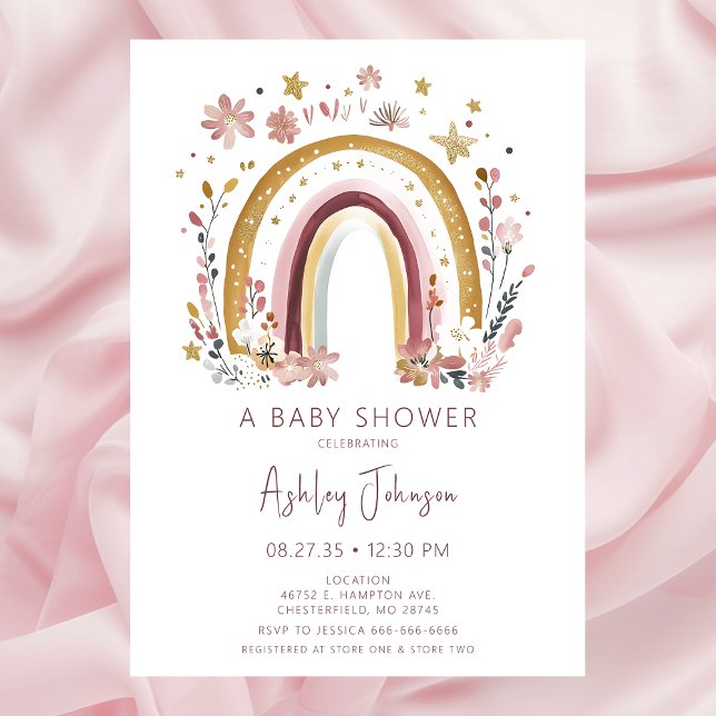Boho Floral Rainbow Baby Shower Invitation (Creator Uploaded)