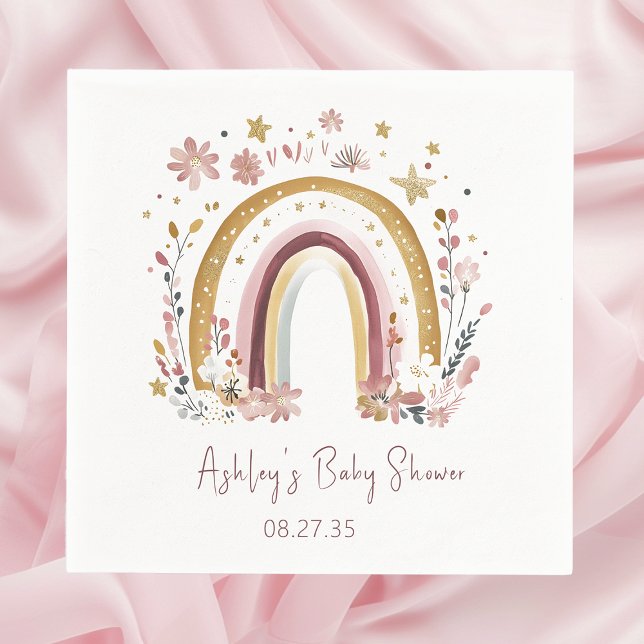 Boho Floral Rainbow Baby Shower Napkin (Creator Uploaded)