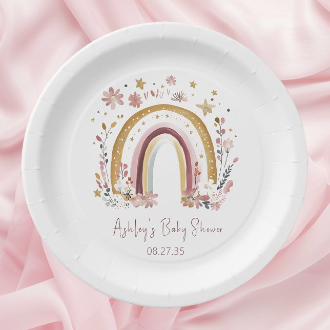 Boho Floral Rainbow Baby Shower Paper Plate (Creator Uploaded)