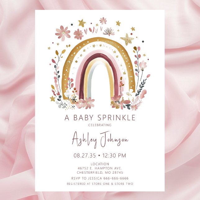 Boho Floral Rainbow Baby Sprinkle Invitation (Creator Uploaded)
