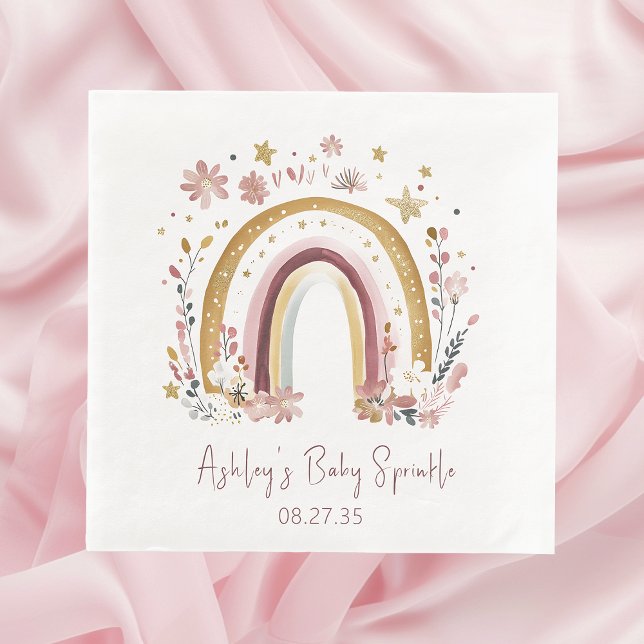 Boho Floral Rainbow Baby Sprinkle Luncheon Napkin (Creator Uploaded)