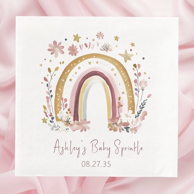 Boho Floral Rainbow Baby Sprinkle Napkin (Creator Uploaded)