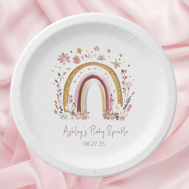 Boho Floral Rainbow Baby Sprinkle Paper Plate (Creator Uploaded)